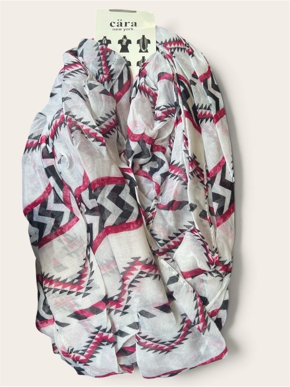White, Dark Pink, Black and Burgundy Patterned Fashion Scarf